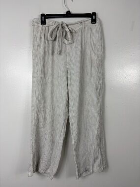 Fat Face White & Black Striped pull on tie waist cropped pants sz 8
